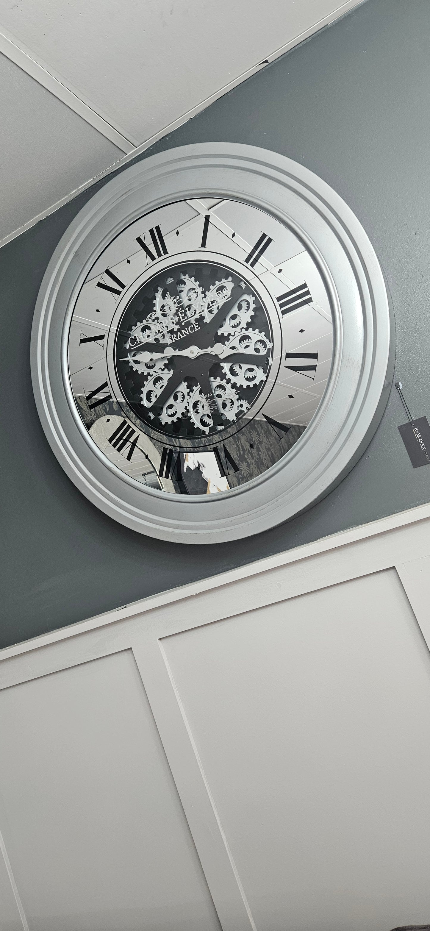 Large Silver Moving Gears Clock
