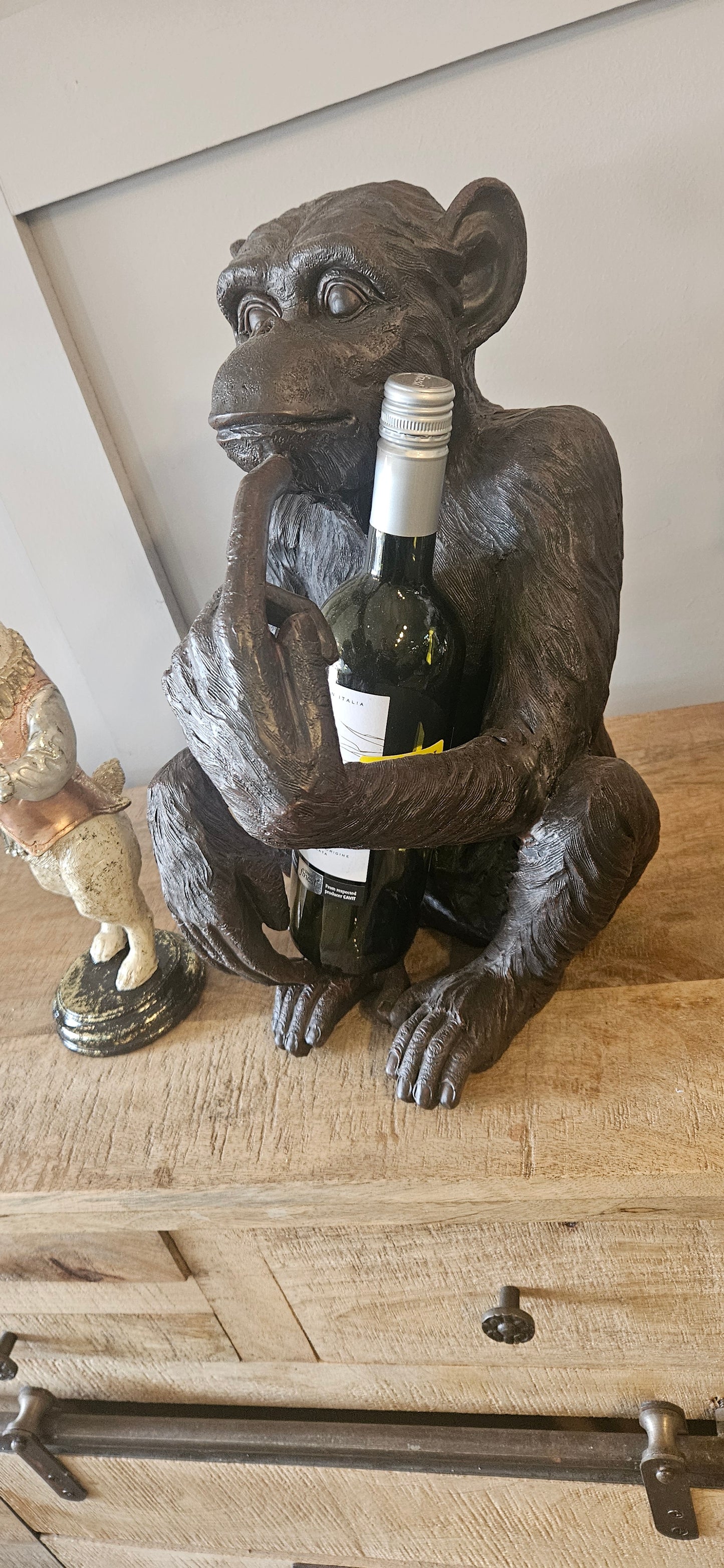 Antiqued Bronze Sitting Monkey Figure / Bottle Holder