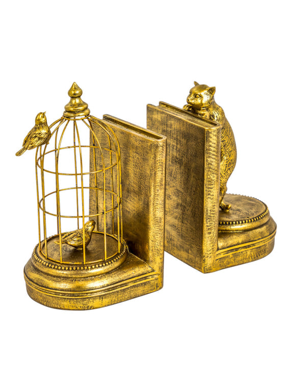 Gold Curious Cat Bookends