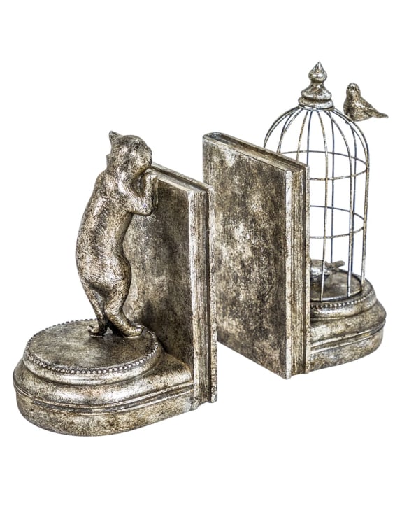 Silver Curious Cat Bookends
