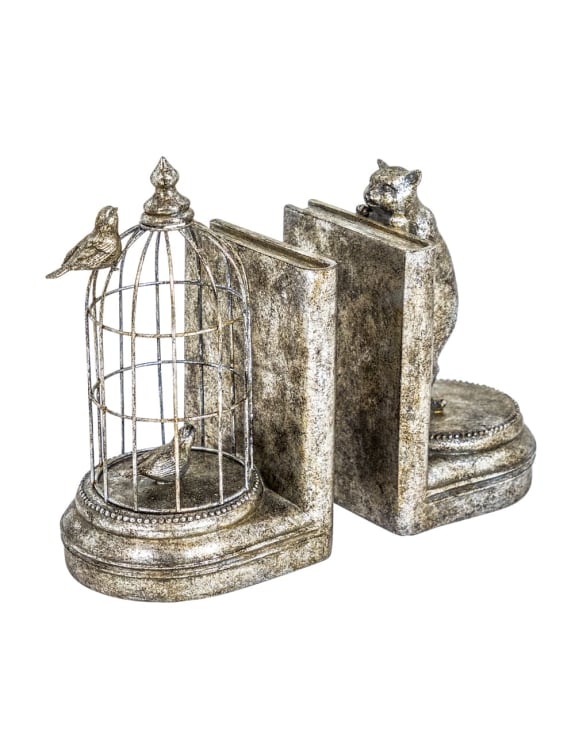 Silver Curious Cat Bookends