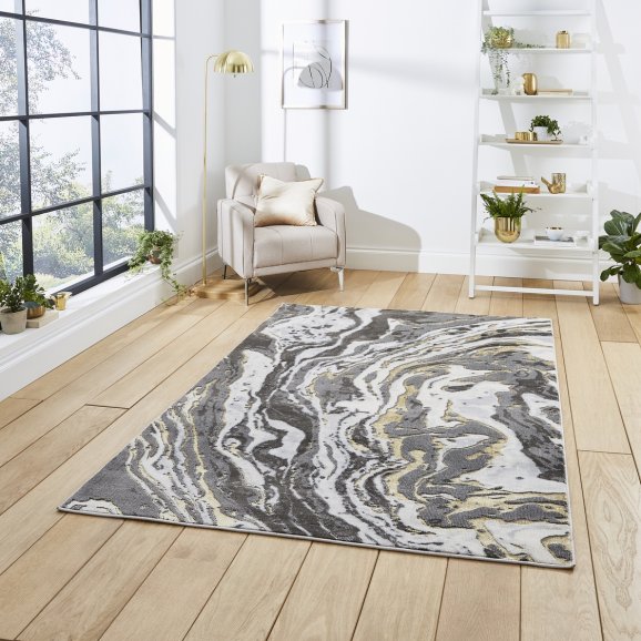 Leo Abstract Rug Grey/Gold