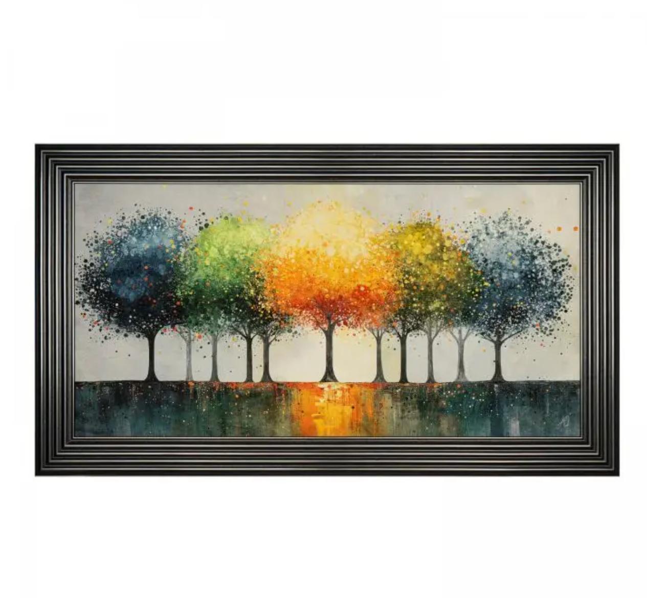 Multi Tree Framed Canvas Wall Art