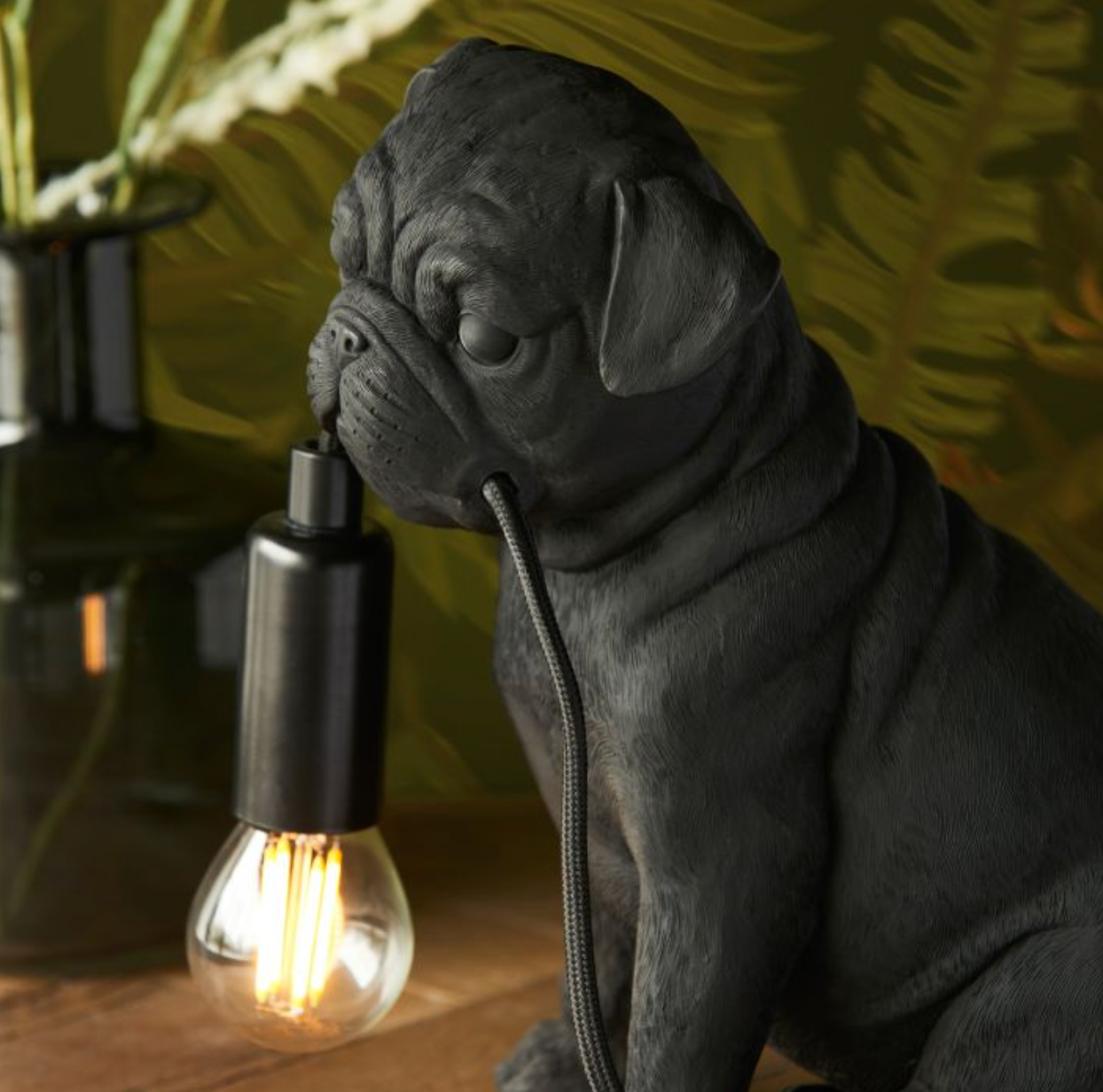 Pug Matt Black Table Lamp