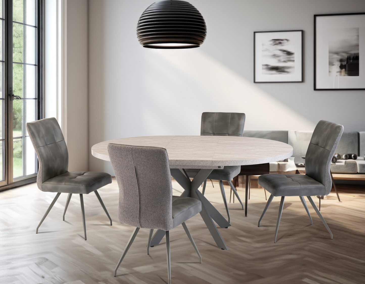 Lorenzo Round Extending Dining Table and 4 Chairs