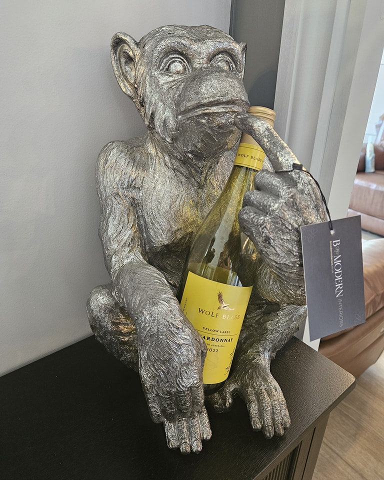 Antiqued Silver Sitting Monkey Figure / Bottle Holder