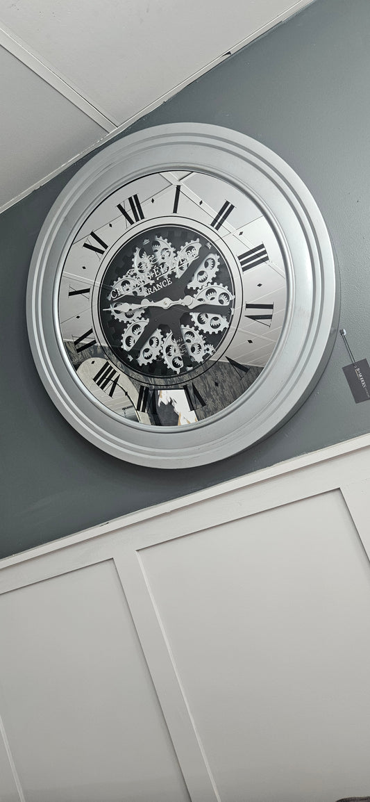 Large Silver Moving Gears Clock