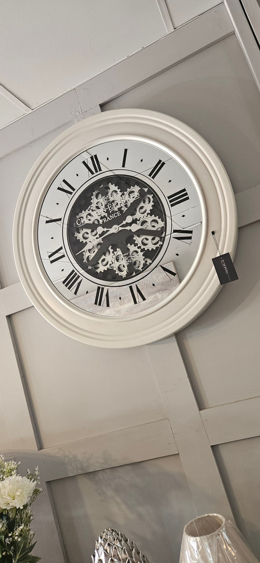 Large Cream Moving Gears Clock