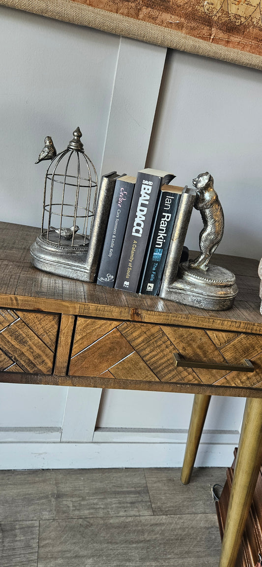 Silver Curious Cat Bookends