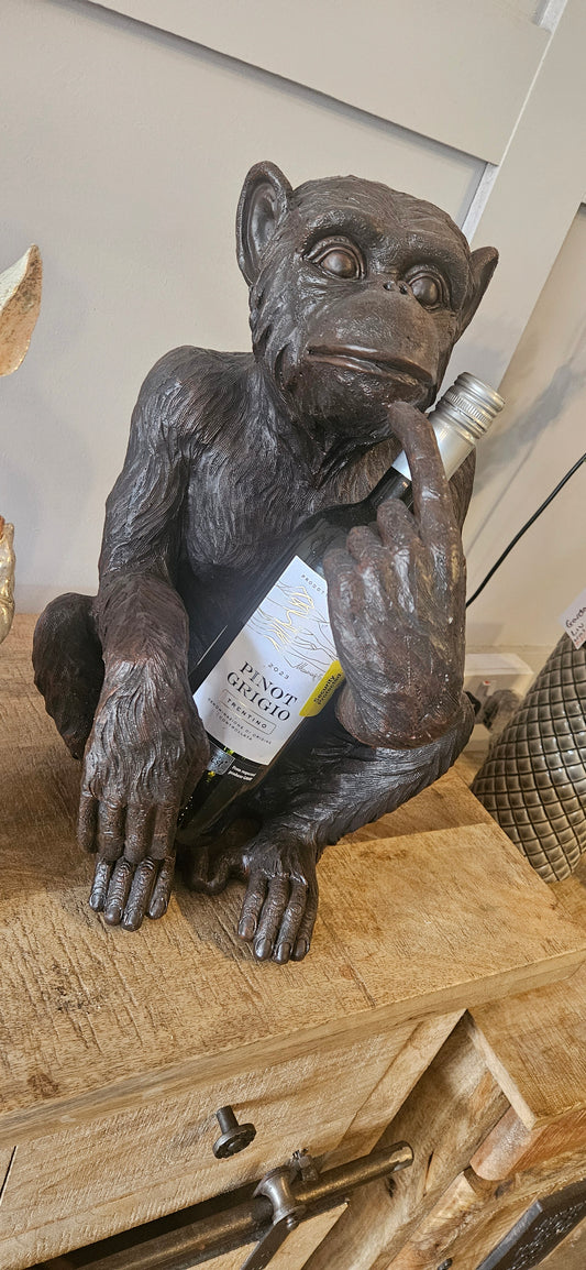 Antiqued Bronze Sitting Monkey Figure / Bottle Holder