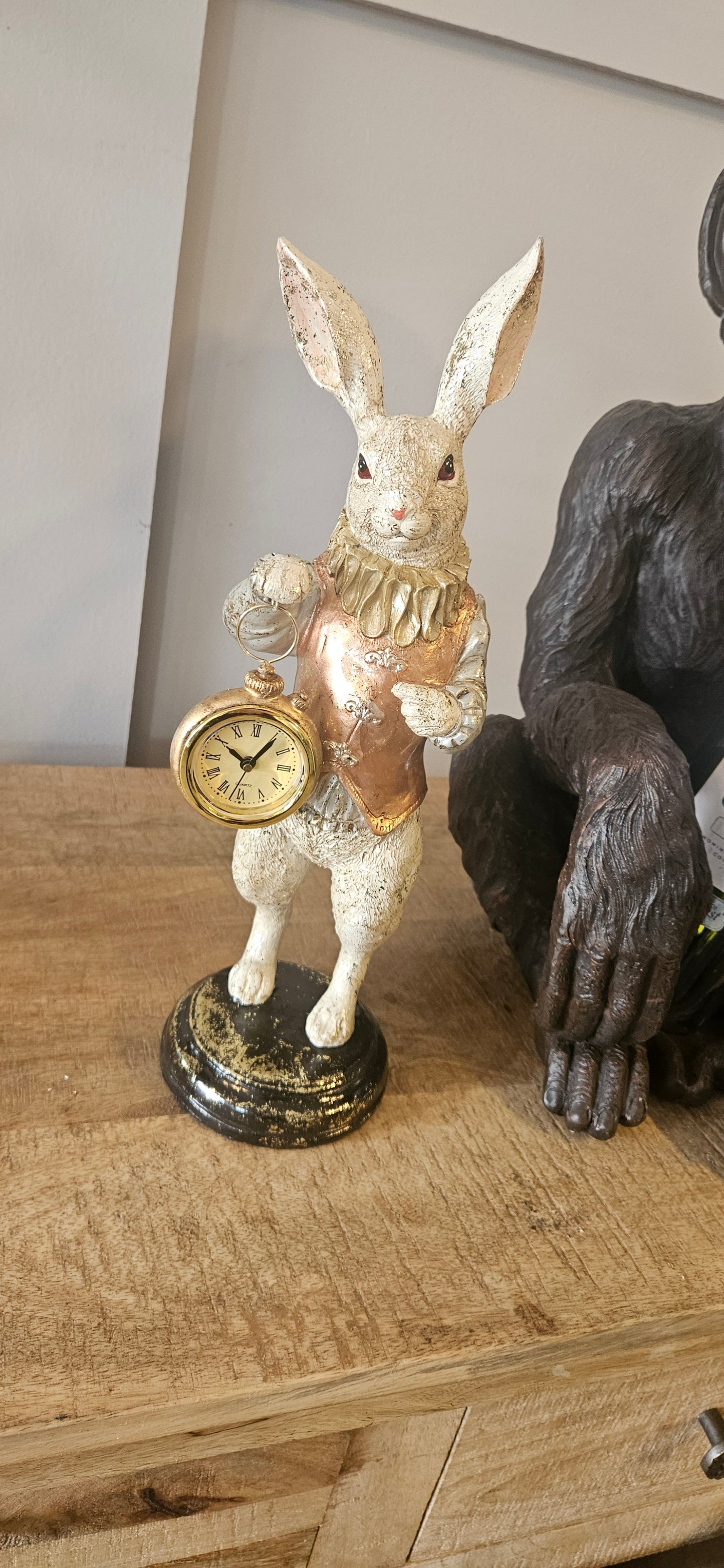 White Rabbit With Gold Jacket and Working Pocket Watch