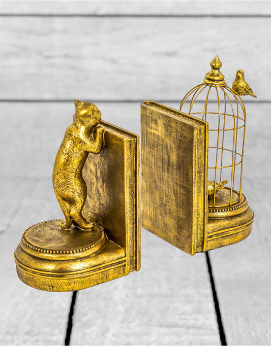 Gold Curious Cat Bookends