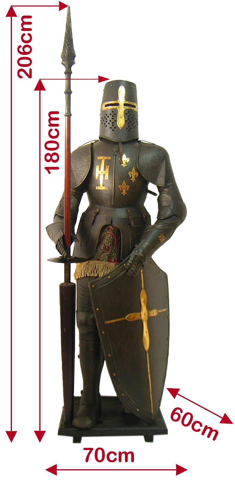 Black Medieval Suit of Armour With Spear and Shield