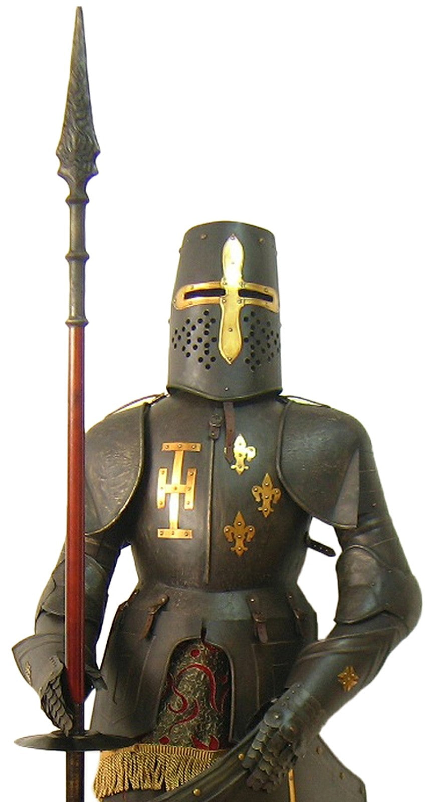 Black Medieval Suit of Armour With Spear and Shield