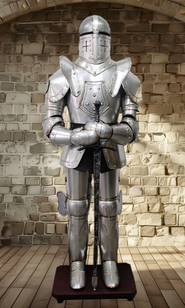 Silver Medieval Suit of Armour With Sword