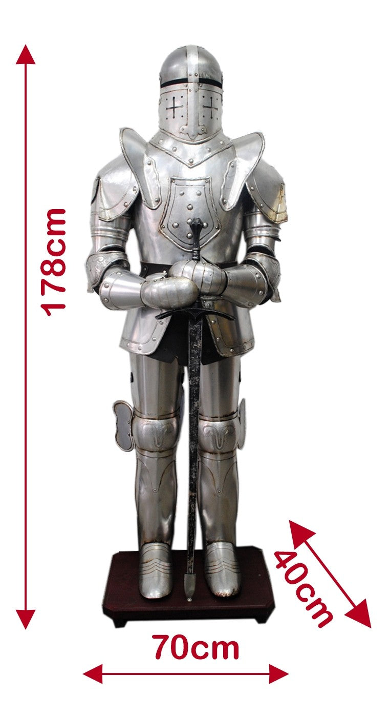 Silver Medieval Suit of Armour With Sword