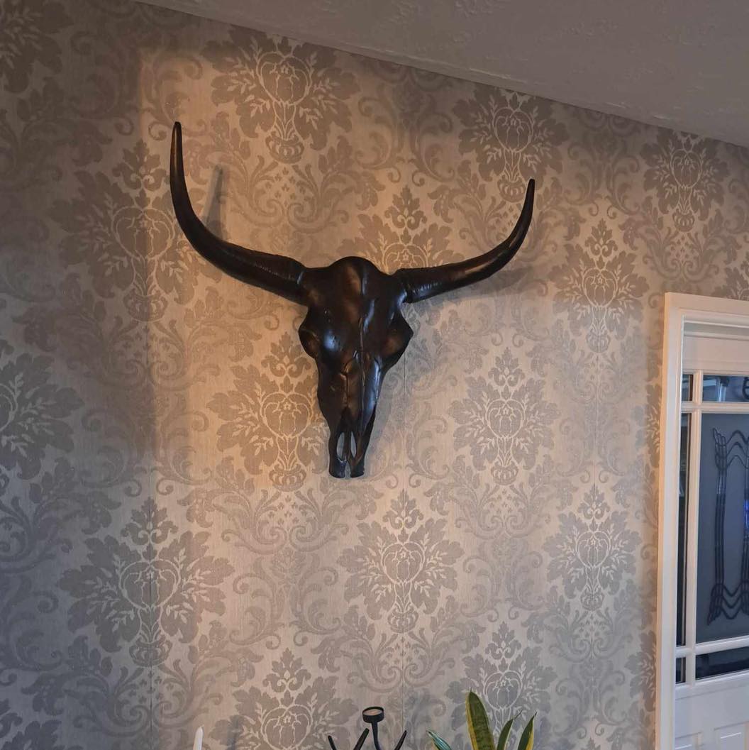 Large Aluminium Antique Bull Wall Skull