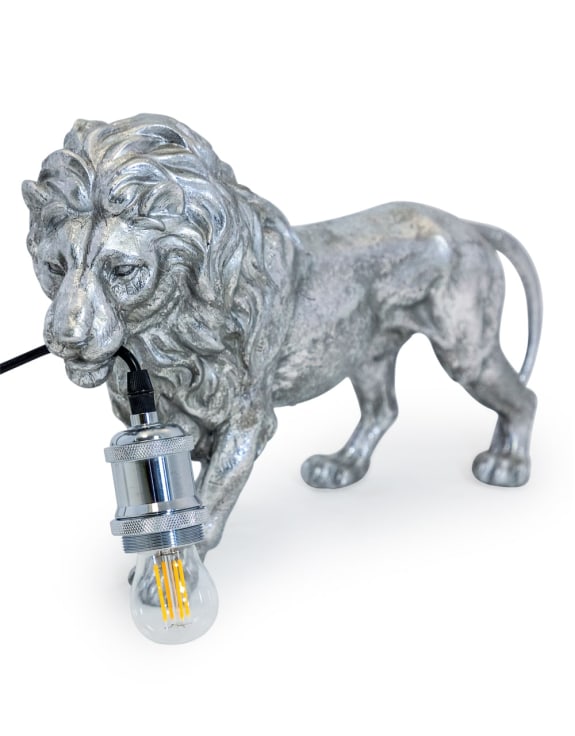 Antique Silver Lion Table Lamp