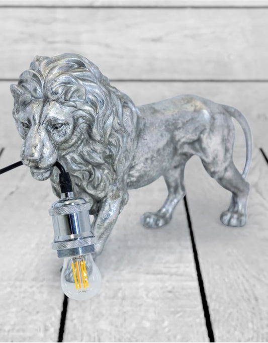 Antique Silver Lion Table Lamp