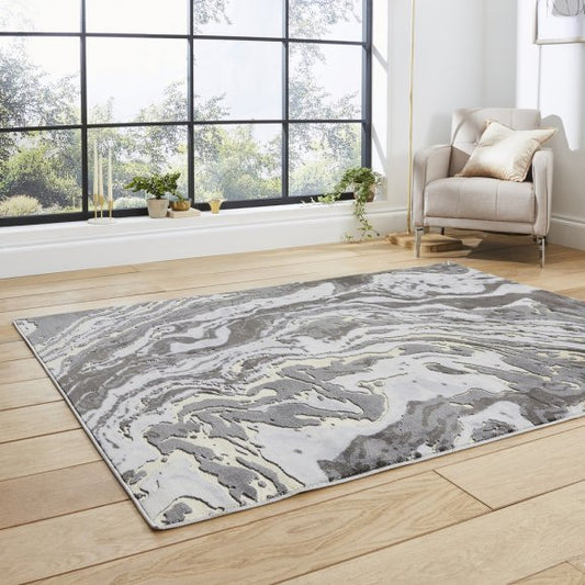 Leo Abstract Rug Grey/Gold