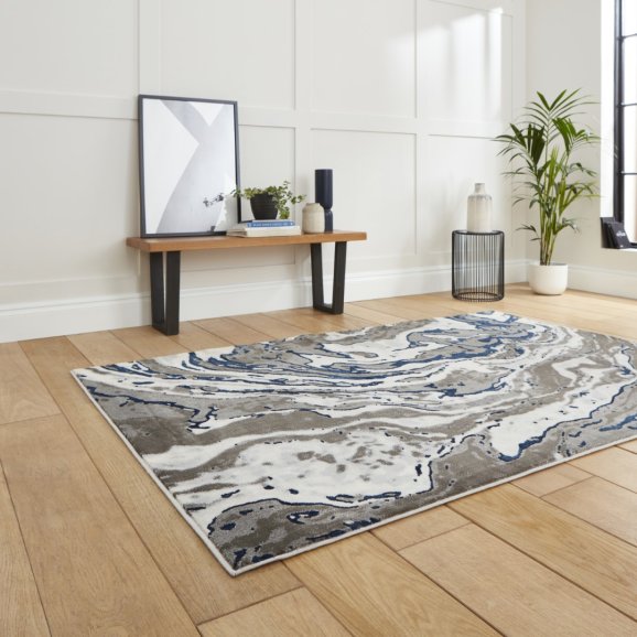 Leo Abstract Rug Grey/Navy