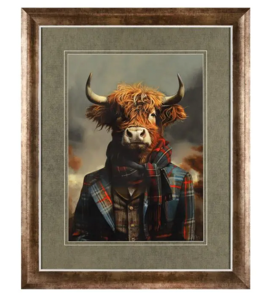 Highland Cow in Tartan Framed Wall Art