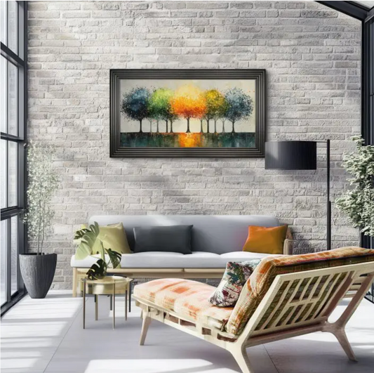 Multi Tree Framed Canvas Wall Art