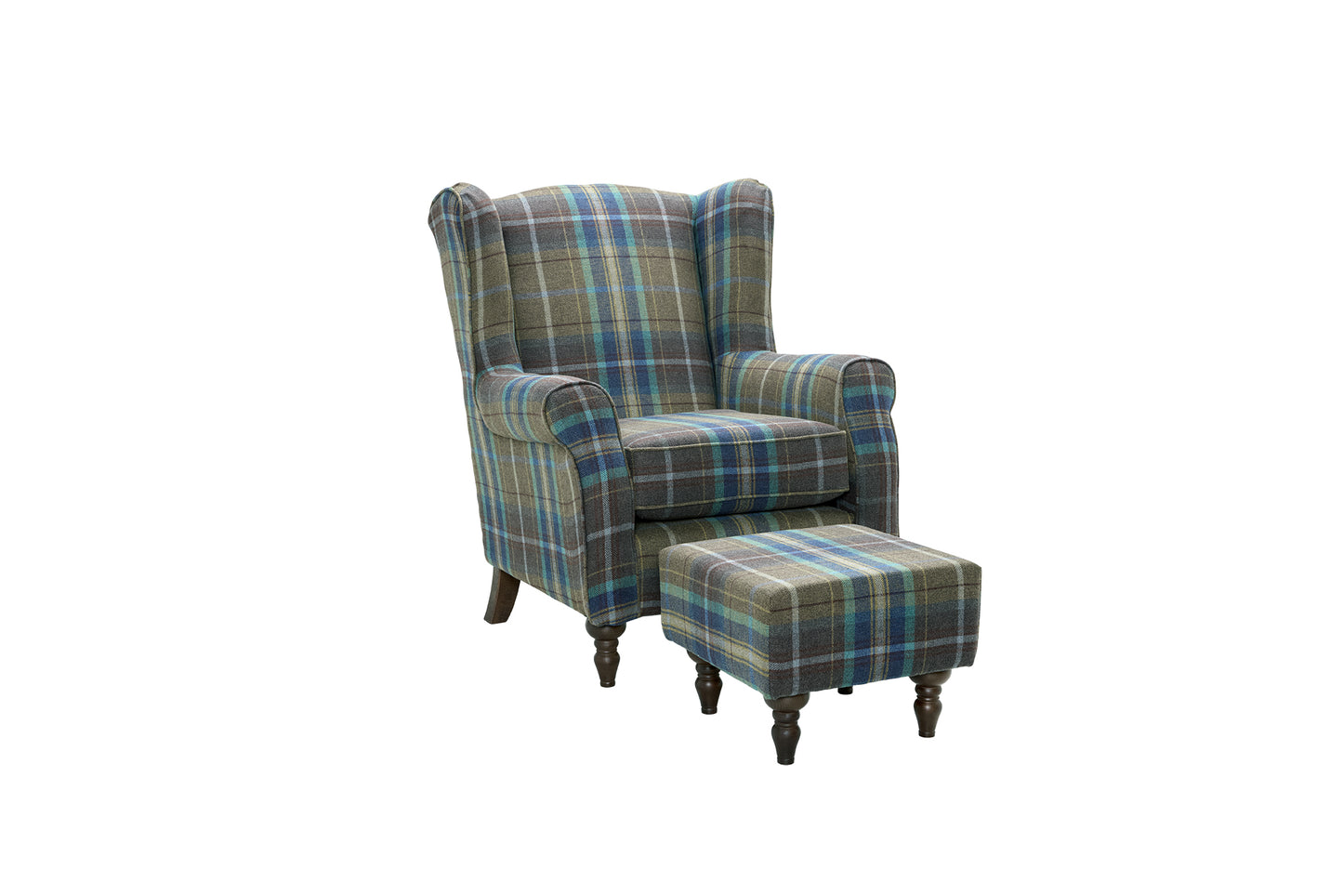 Wing back chair and stool