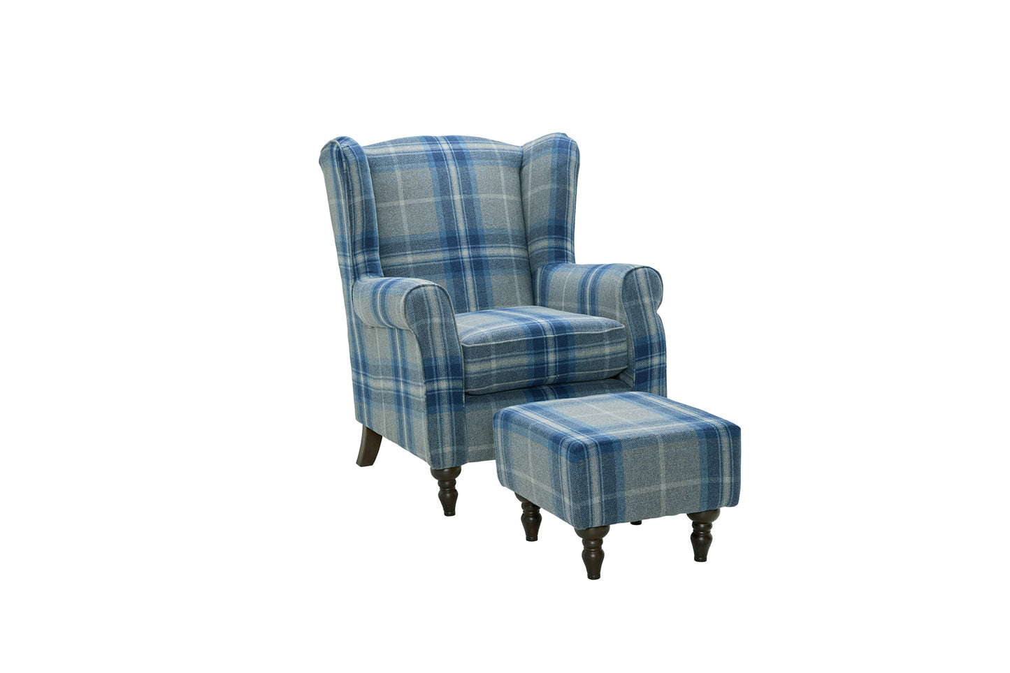 Check wing back chair and stool