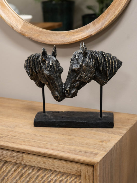 Nuzzling Bay Horse Heads Sculpture