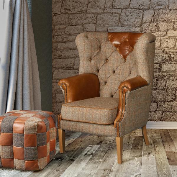 Buckingham Harris Tweed and Leather Gentleman's Chair