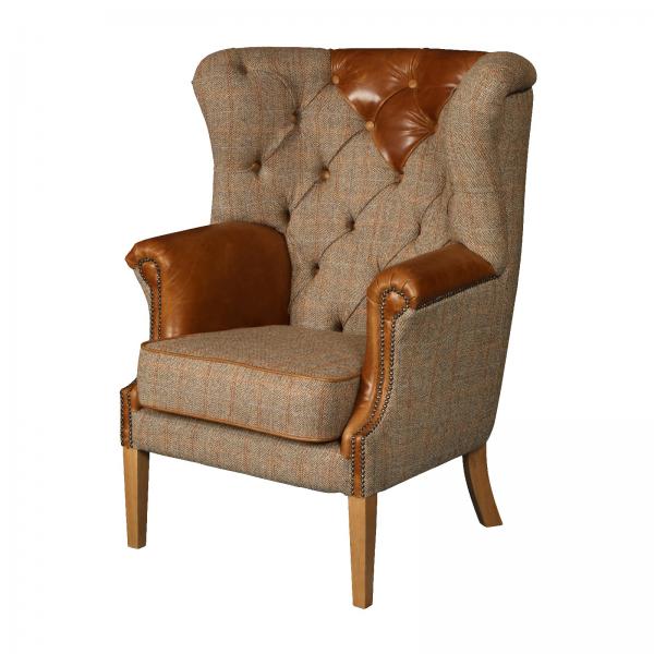 Buckingham Harris Tweed and Leather Gentleman's Chair