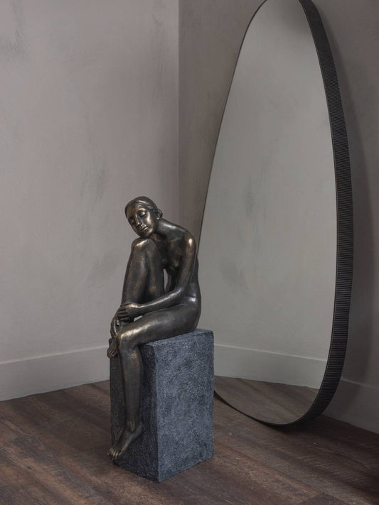 Thinking Lady Sculpture In Bronze Resin