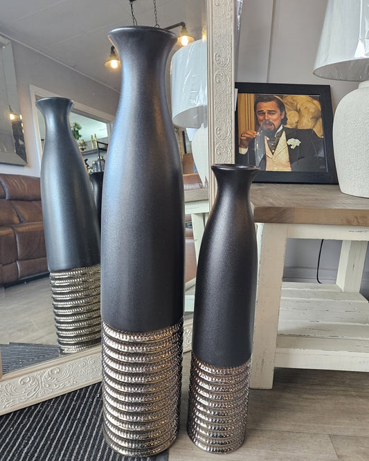 Medium Black and Bronze Floor Vase