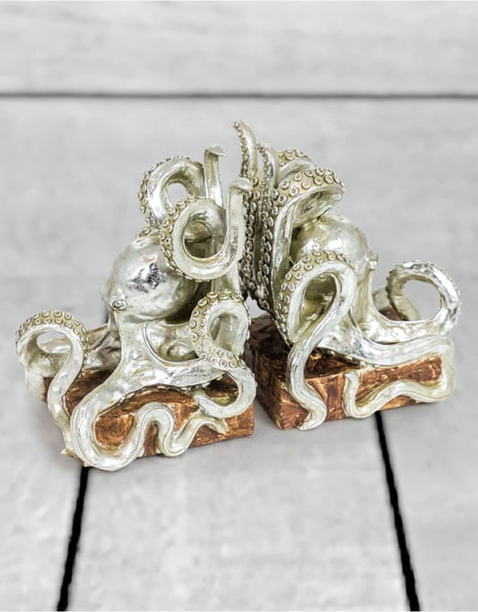 Silver Octopus Bookends