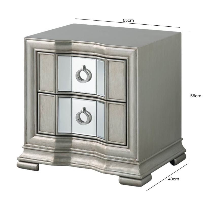 Silver Premium 2 Drawer Lucy Bedside
