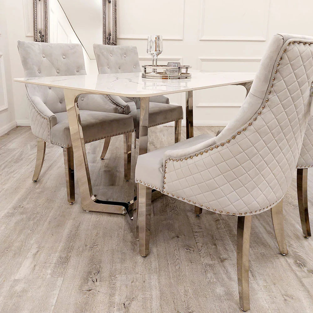 Silver Lucy 1.6 Dining Table and Chelsea Dining Chairs